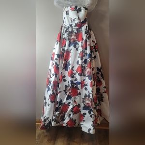 Ieena For Mac Duggal White Floral Aline Gown Prom Dress Sz 6